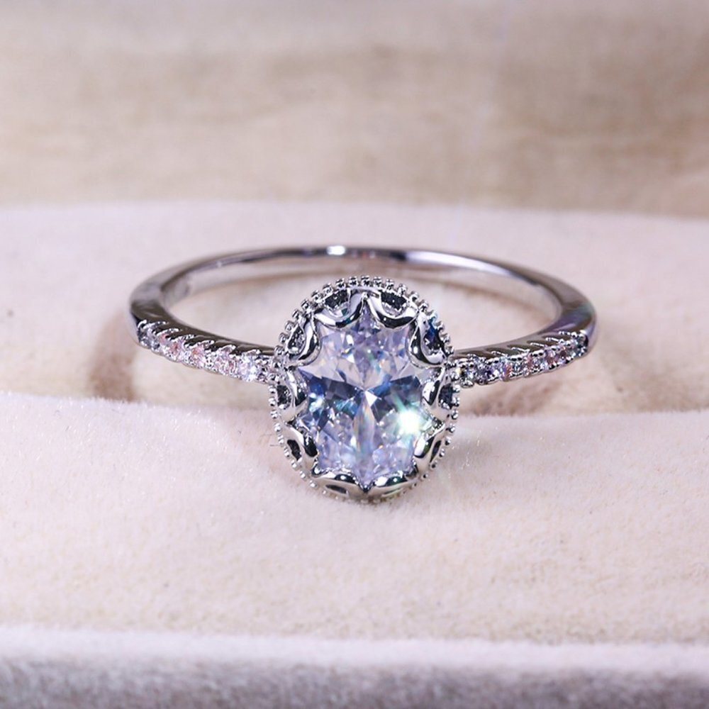 "Wedding/Engagement Oval Flower Dainty Gemstone Silver Ring for Women, VIP431